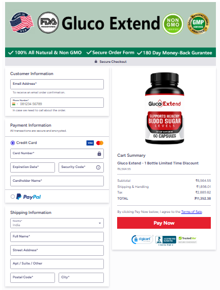 Gluco Extend order page